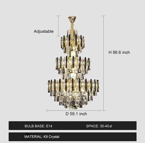 Foyer 3 Layers Extra Large Crystal Chandelier for Living Room Staircase Ceiling Lighting Fixture - D59.1"*H86.6"casivra