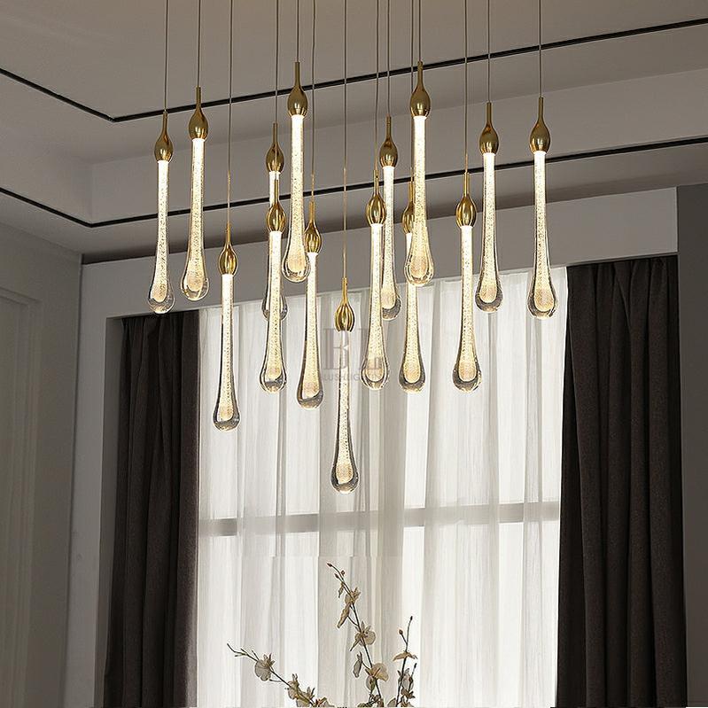 Foyer Glass Drops Pendant Chandelier Spiral Staircase High Ceiling Light Fixture In Gold Finish - 12 Lights/ D15.8"*H118.1"L15.75"casivra