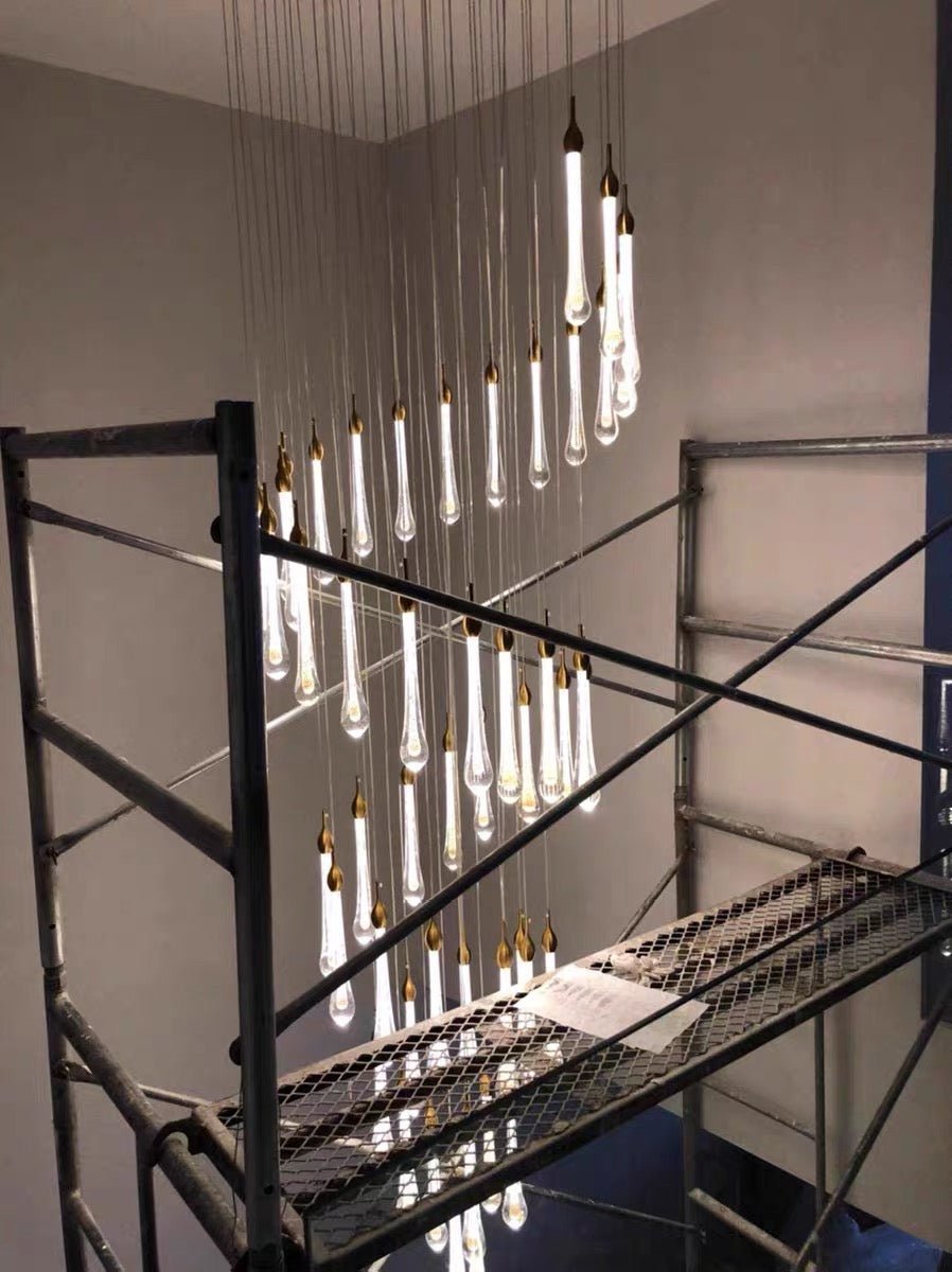 Foyer Glass Drops Pendant Chandelier Spiral Staircase High Ceiling Light Fixture In Gold Finish - 48 Lights/ D39.4"*H118.1"L15.75"casivra