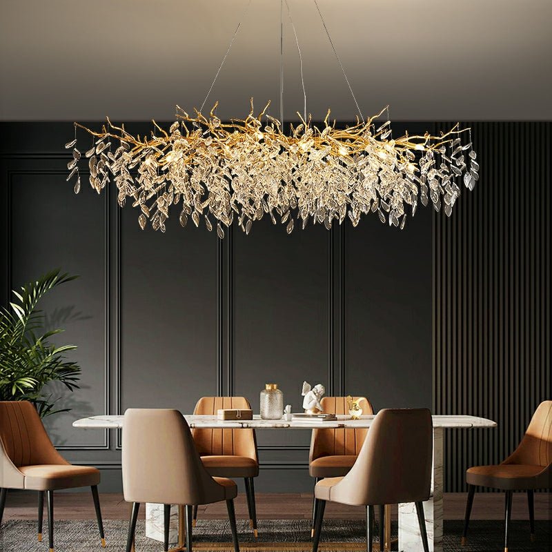 French Branch Crystal Chandelier with Elegant Crystal Leaves - Rectangle L59"*W19.7"*H19.7"/16 Lights/25kgWarm Lightcasivra