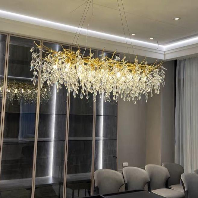 French Branch Crystal Chandelier with Elegant Crystal Leaves - Rectangle L59"*W19.7"*H19.7"/16 Lights/25kgWarm Lightcasivra