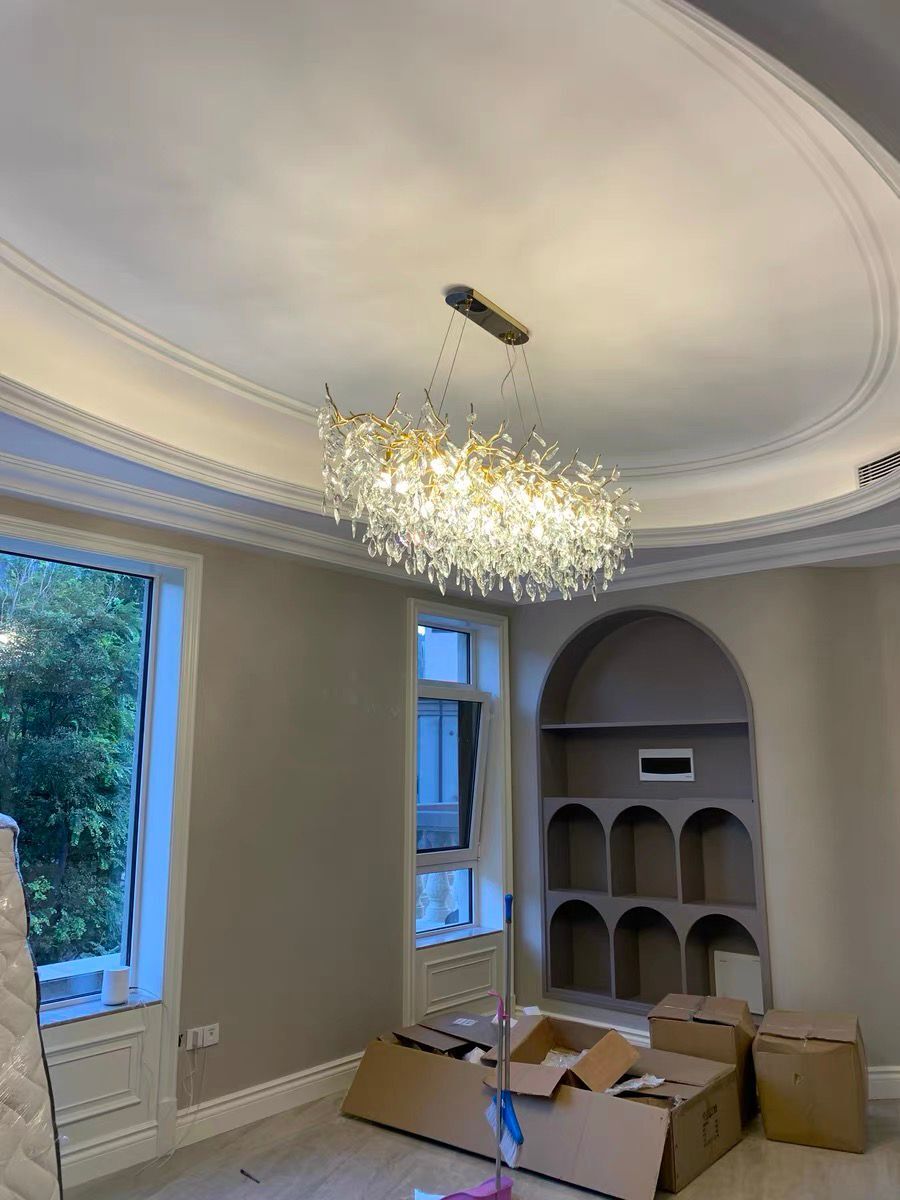 French Branch Crystal Chandelier with Elegant Crystal Leaves - Rectangle L59"*W19.7"*H19.7"/16 Lights/25kgWarm Lightcasivra
