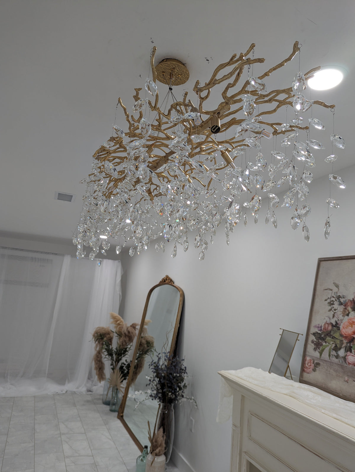 French Branch Crystal Chandelier with Elegant Crystal Leaves - Rectangle L59"*W19.7"*H19.7"/16 Lights/25kgWarm Lightcasivra