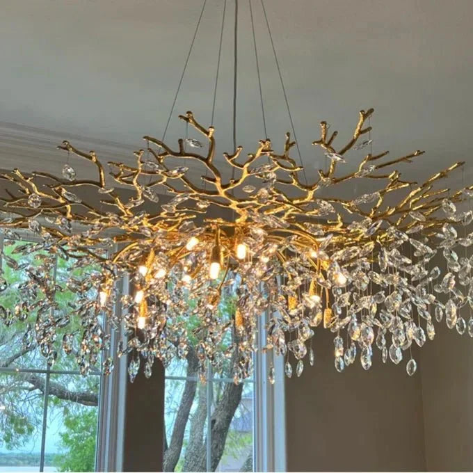 French Branch Crystal Chandelier with Elegant Crystal Leaves - Rectangle L59"*W19.7"*H19.7"/16 Lights/25kgWarm Lightcasivra
