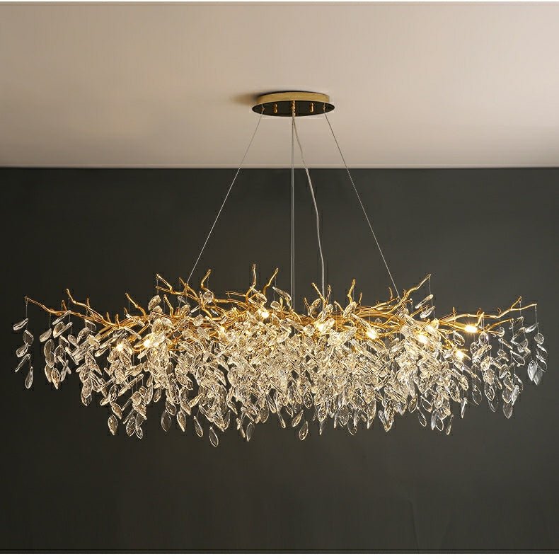 French Branch Crystal Chandelier with Elegant Crystal Leaves - Rectangle L 102.4"*W31.5"*H19.7"/24 Lights/46.2kgWarm Lightcasivra