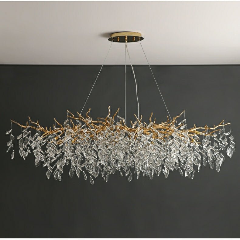 French Branch Crystal Chandelier with Elegant Crystal Leaves - Rectangle L 55.1"*W19.7"*H19.7"/14 Lights/23.7kgWarm Lightcasivra