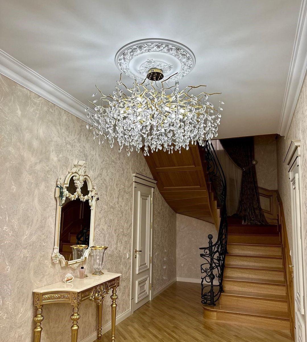 French Branch Crystal Chandelier with Elegant Crystal Leaves - Rectangle L 63"*W21.65"*H19.7"/16 Lights/45kgWarm Lightcasivra