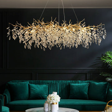 French Branch Crystal Chandelier with Elegant Crystal Leaves - Rectangle L 70.9"*W23.6"*H19.7"/18 Lights/43.8kgWarm Lightcasivra