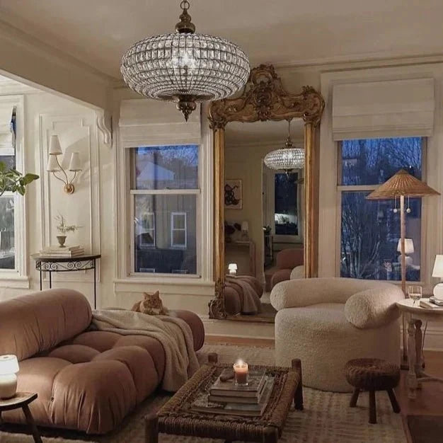 French Empire Vintage Bead Ellipsoid Crystal Chandelier for Living Room/Bedroom - 6 Lights/D25"*H20"/12.3kgDark BronzeWarm Lightcasivra