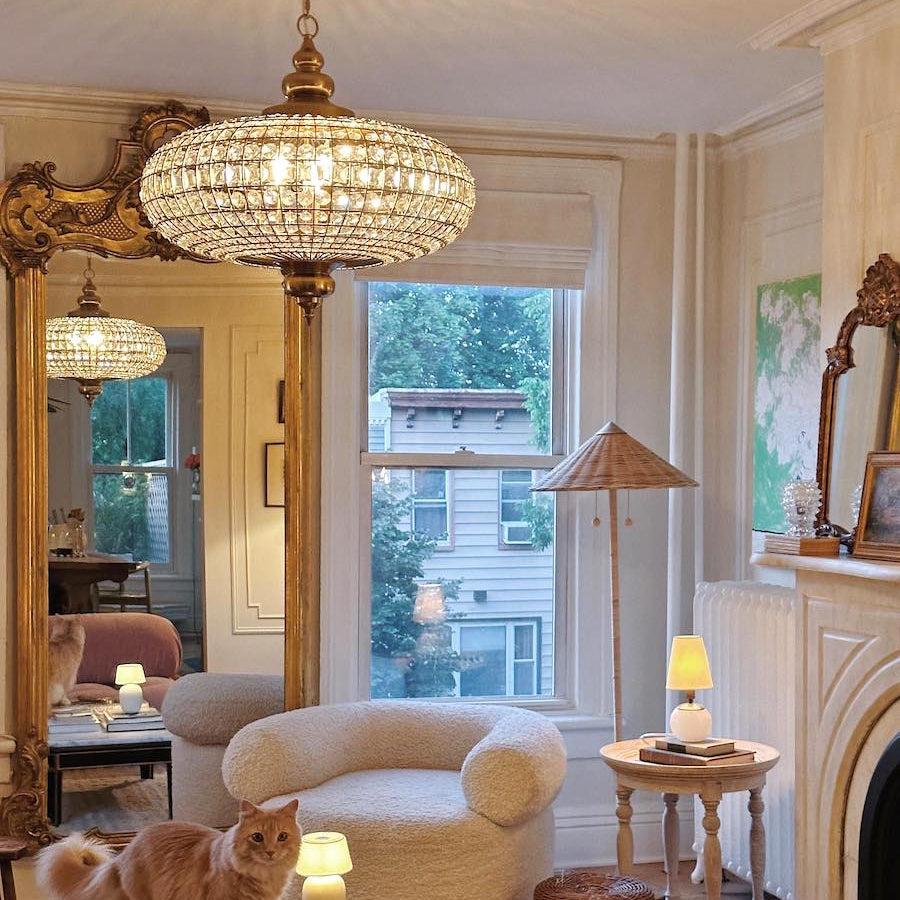 French Empire Vintage Bead Ellipsoid Crystal Chandelier for Living Room/Bedroom - 6 Lights/D25"*H20"/12.3kgDark BronzeWarm Lightcasivra