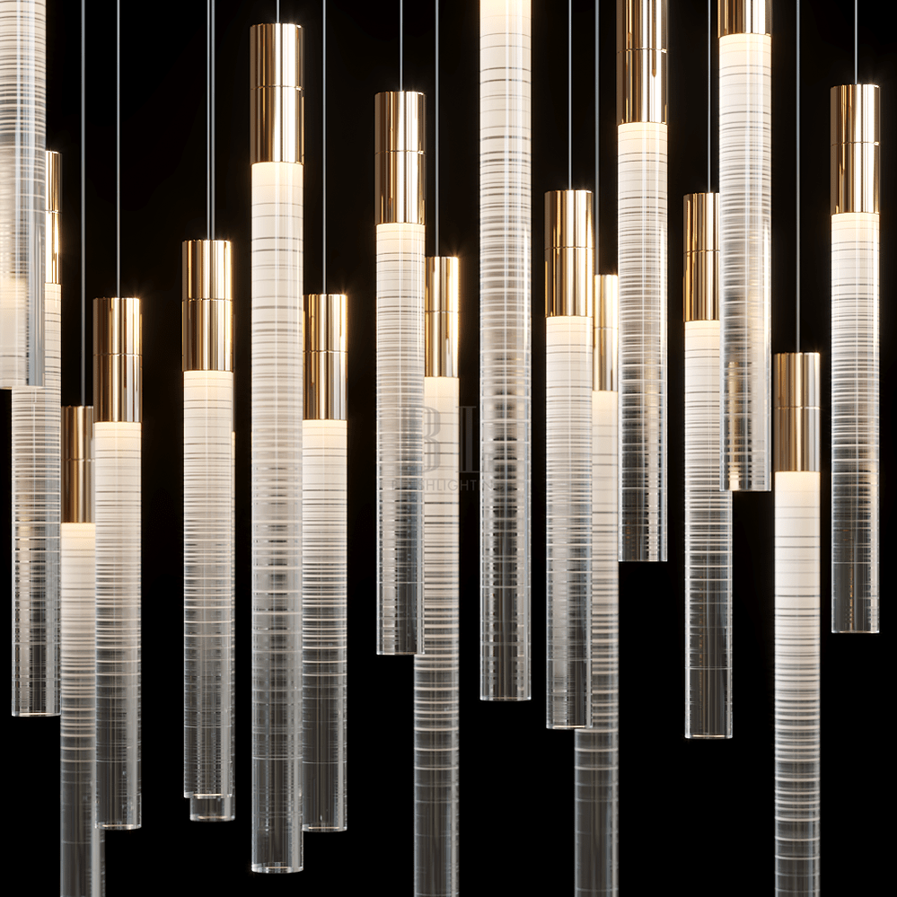 Frosted Tube Cluster Chandelier - 48" L × 18" W × 18" Hcasivra