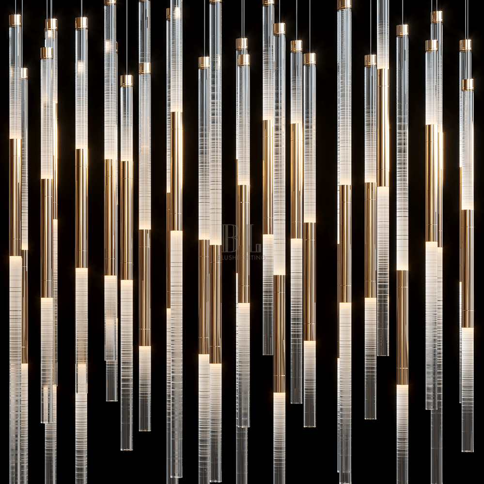 Frosted Tube Cluster Chandelier - 48" L × 18" W × 18" Hcasivra