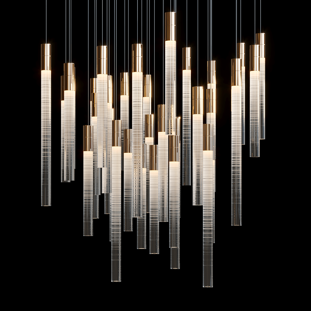 Frosted Tube Cluster Chandelier - 48" L × 18" W × 18" Hcasivra