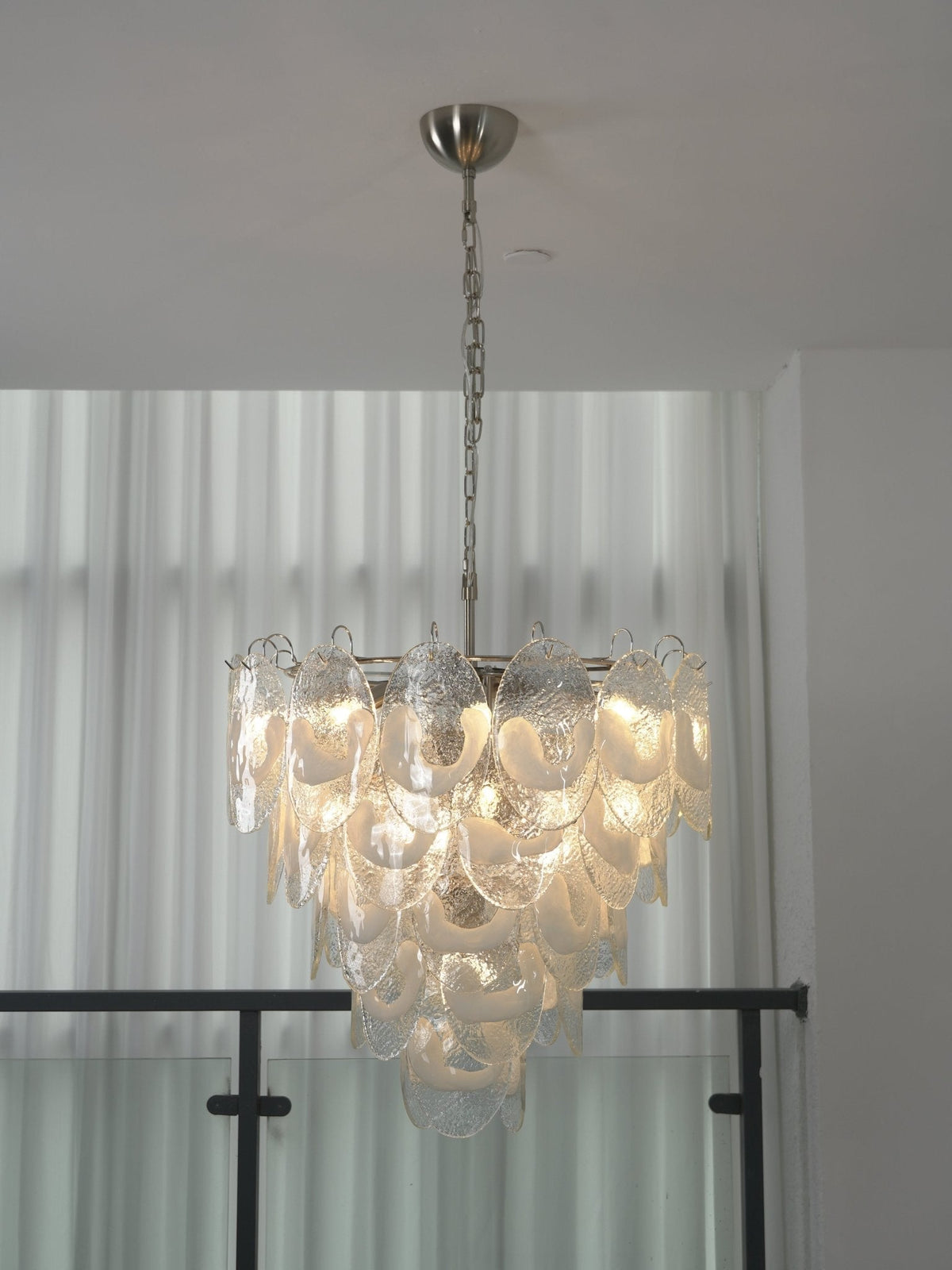 Frostelle Murano Chandelier - ∅ 29.5″ x H 27.6″Nickel & Clear+White glasscasivra