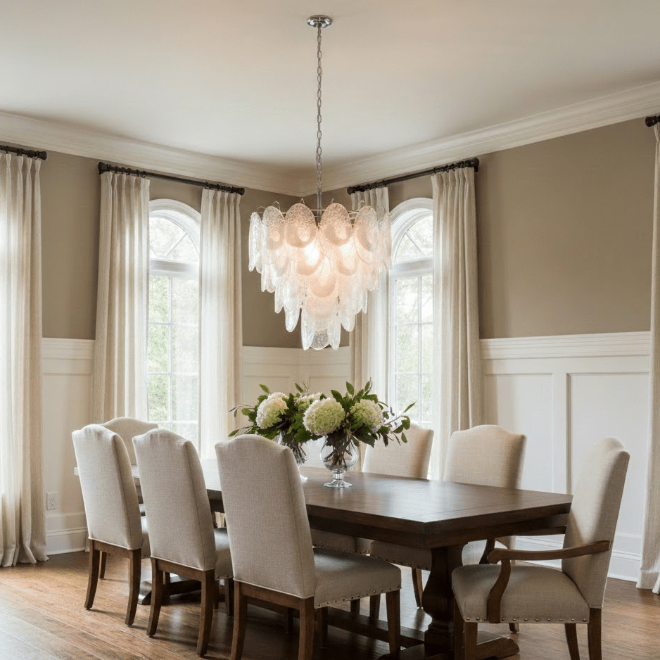 Frostelle Murano Chandelier - ∅ 29.5″ x H 27.6″Nickel & Clear+White glasscasivra