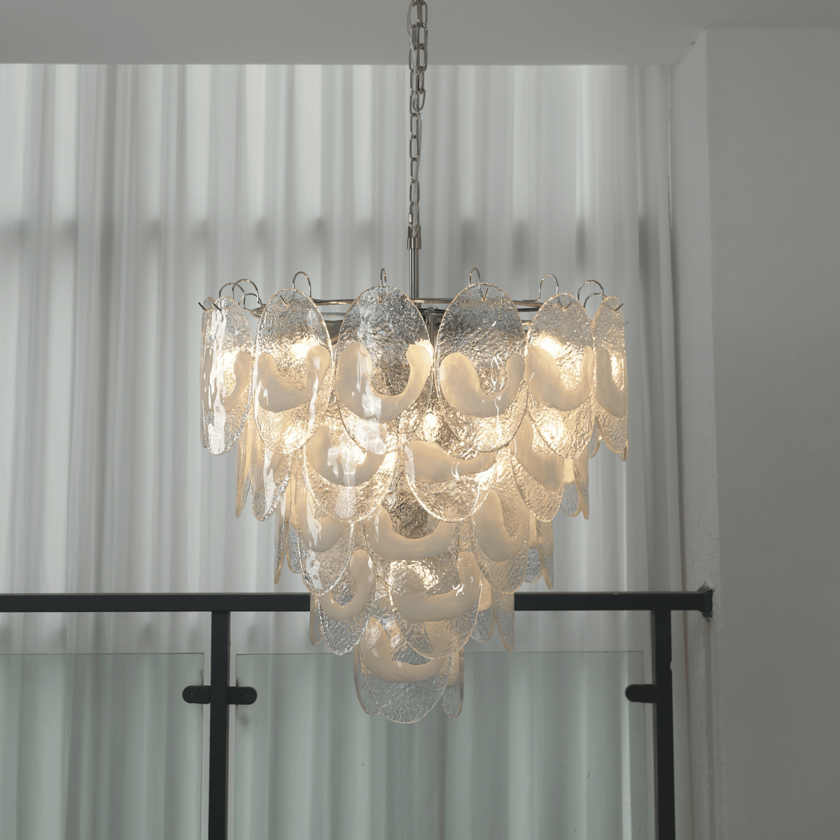 Frostelle Murano Chandelier - ∅ 29.5″ x H 27.6″Nickel & Clear+White glasscasivra