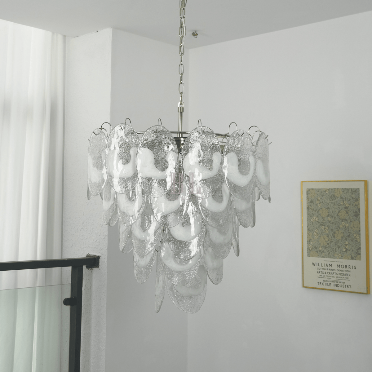 Frostelle Murano Chandelier - ∅ 29.5″ x H 27.6″Nickel & Clear+White glasscasivra