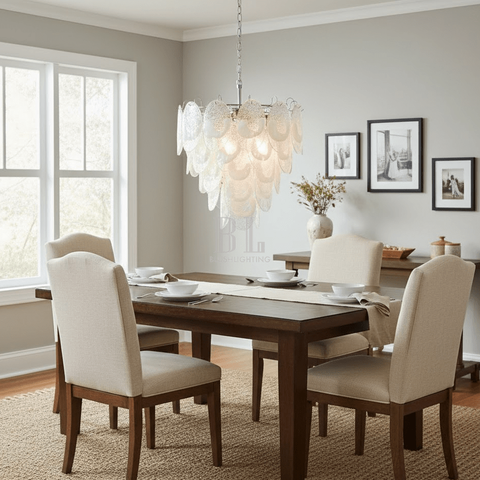 Frostelle Murano Chandelier - ∅ 29.5″ x H 27.6″Nickel & Clear+White glasscasivra