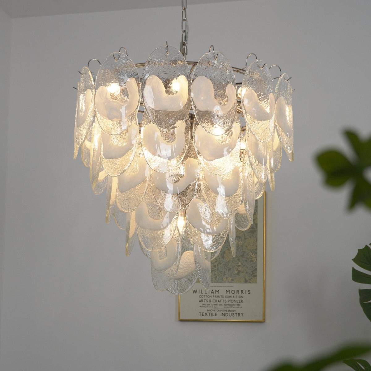 Frostelle Murano Chandelier - ∅ 29.5″ x H 27.6″Nickel & Clear+White glasscasivra