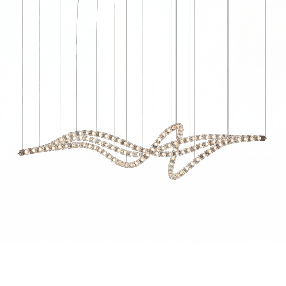 Gabriel Chandelier D - 138 Lights L 137.8″ x H 30.7″ / L 350cm x H 78cmClear & ChromeWarm Lightcasivra