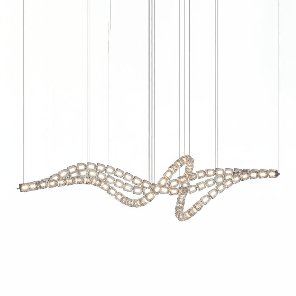 Gabriel Chandelier D - 101 Lights L 98.4″ x H 24.8″ / L 250cm x H 63cmClear & ChromeWarm Lightcasivra
