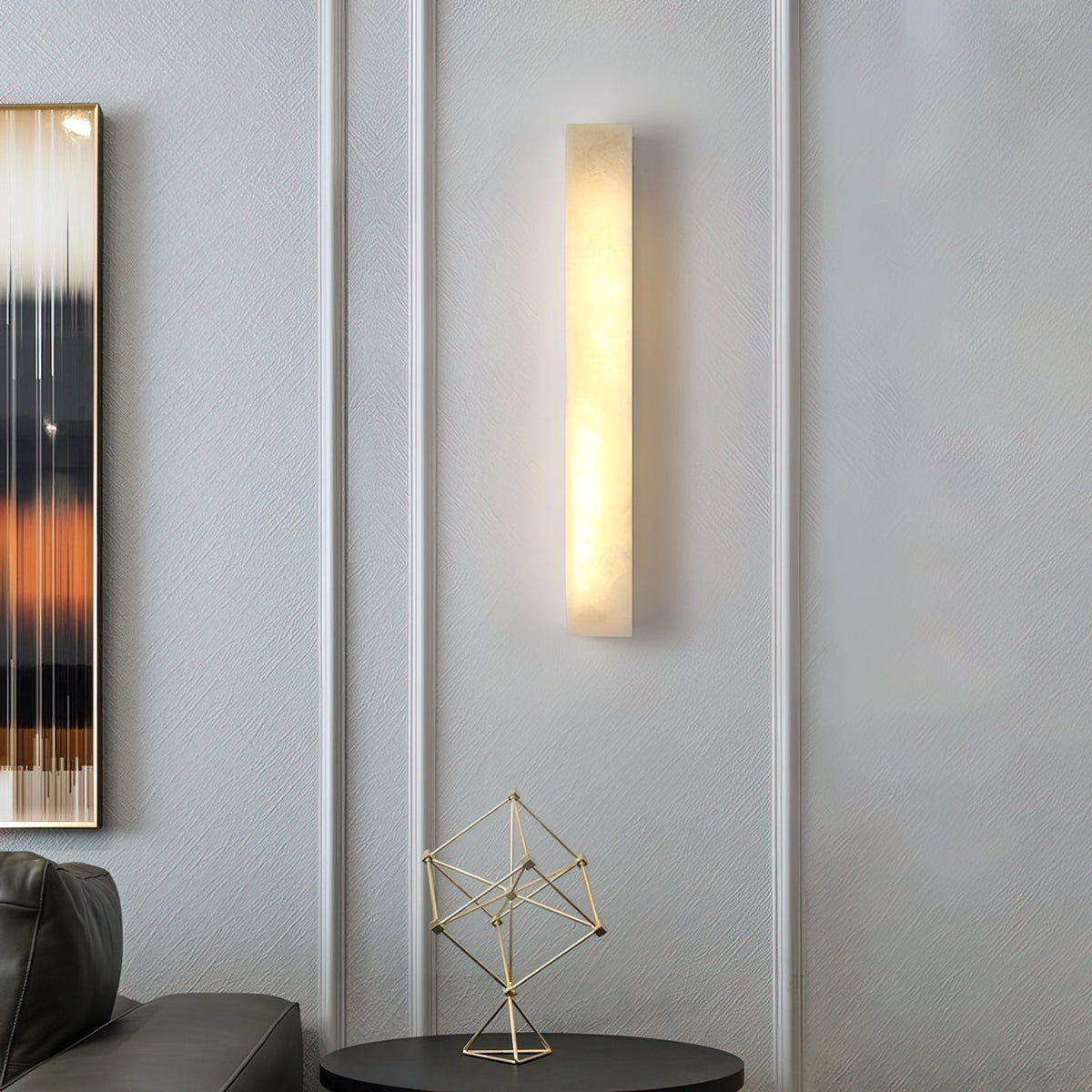 Geometric Alabaster Wall Lamp - L 3.1” x W 3.1“ x H 31.5“Black & WhiteWarm Lightcasivra