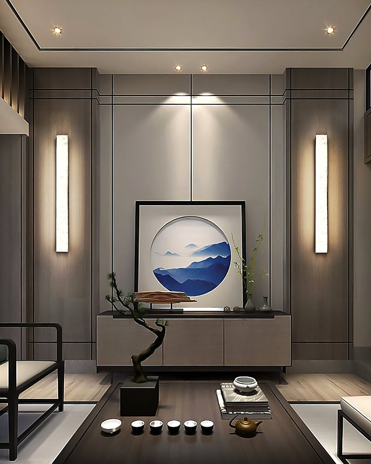 Geometric Alabaster Wall Lamp - L 3.1” x W 3.1“ x H 31.5“Black & WhiteWarm Lightcasivra
