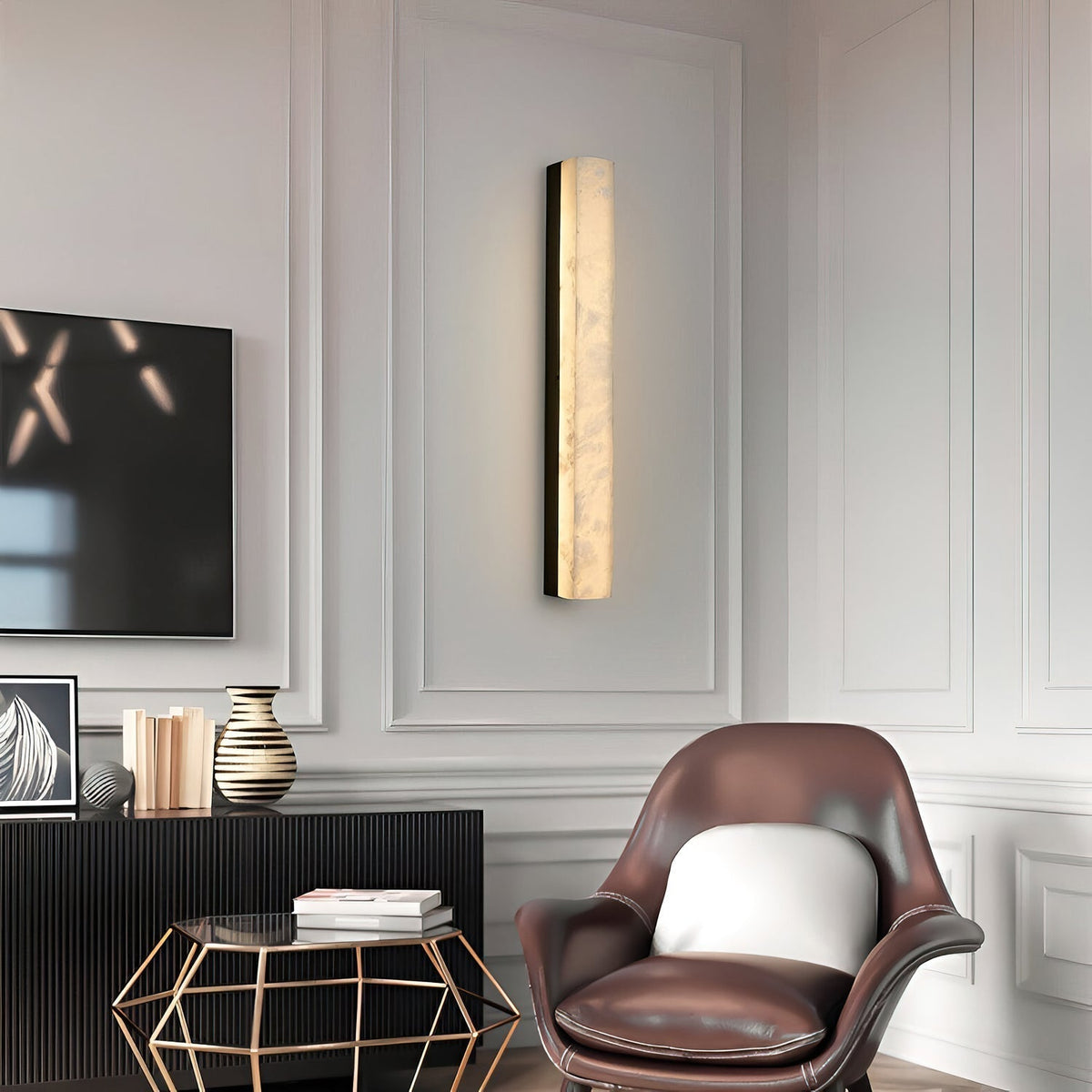 Geometric Alabaster Wall Lamp - L 3.1” x W 3.1“ x H 31.5“Black & WhiteWarm Lightcasivra