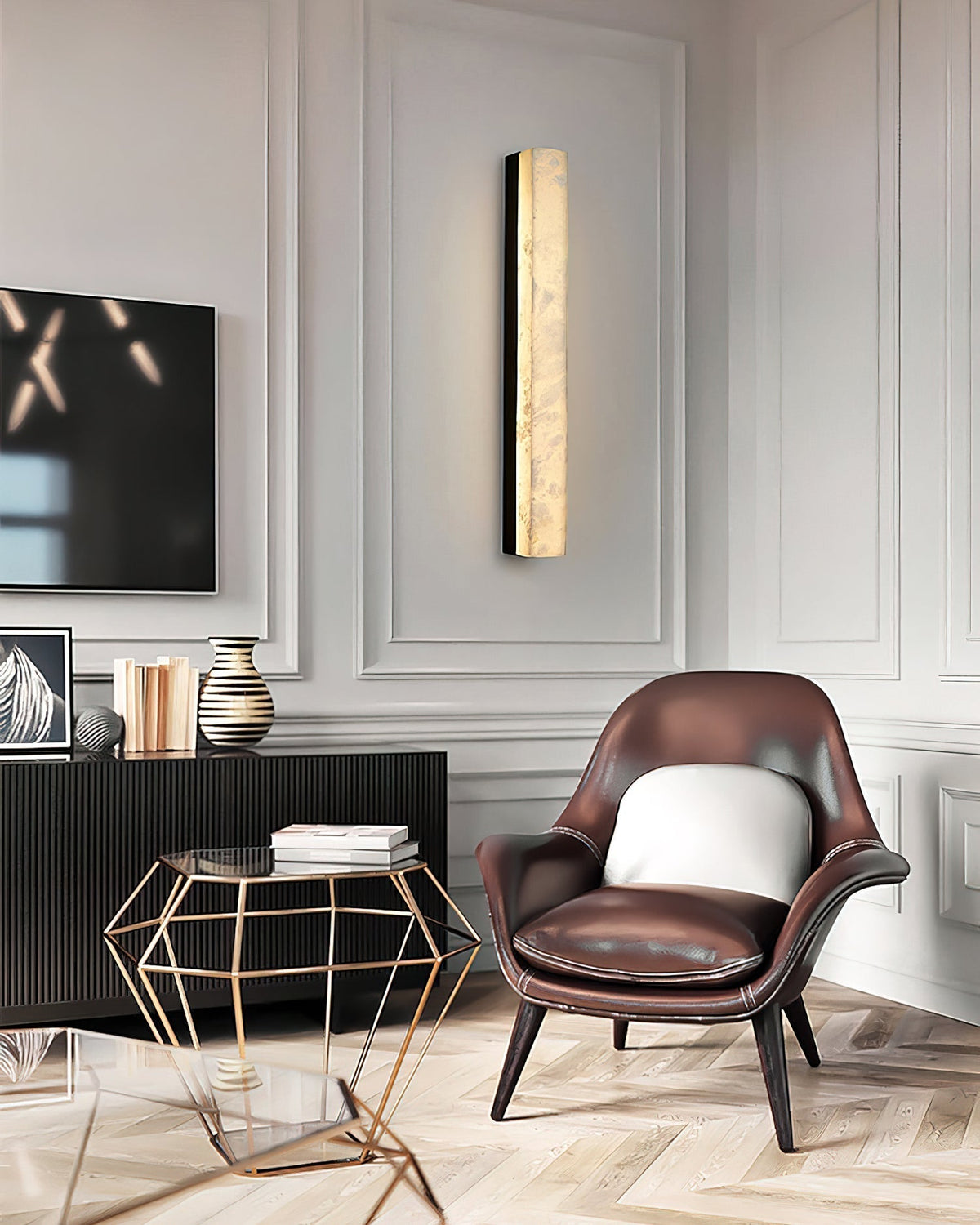 Geometric Alabaster Wall Lamp - L 3.1” x W 3.1“ x H 31.5“Black & WhiteWarm Lightcasivra