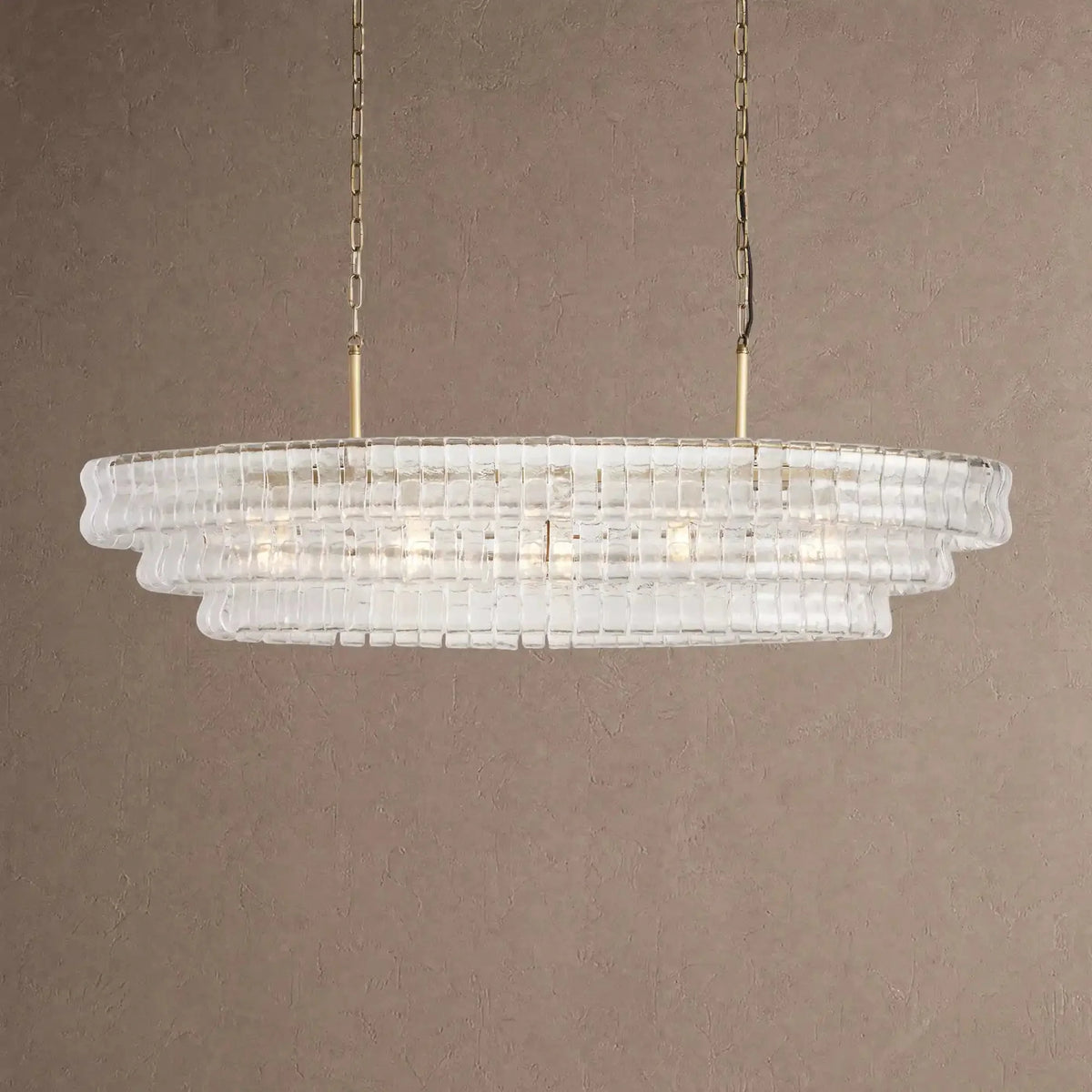 Grigio Glass Oval Chandelier 54''65'' - Lacquered Burnished BrassClear54"casivra