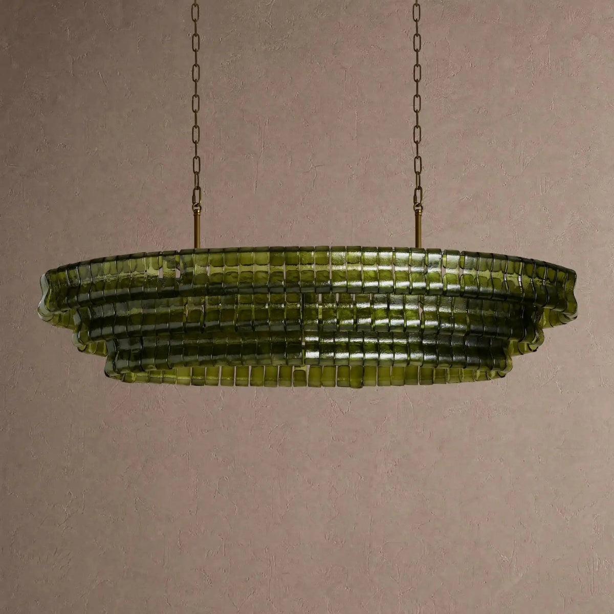 Grigio Glass Oval Chandelier 54''65'' - Lacquered Burnished BrassGreen54"casivra