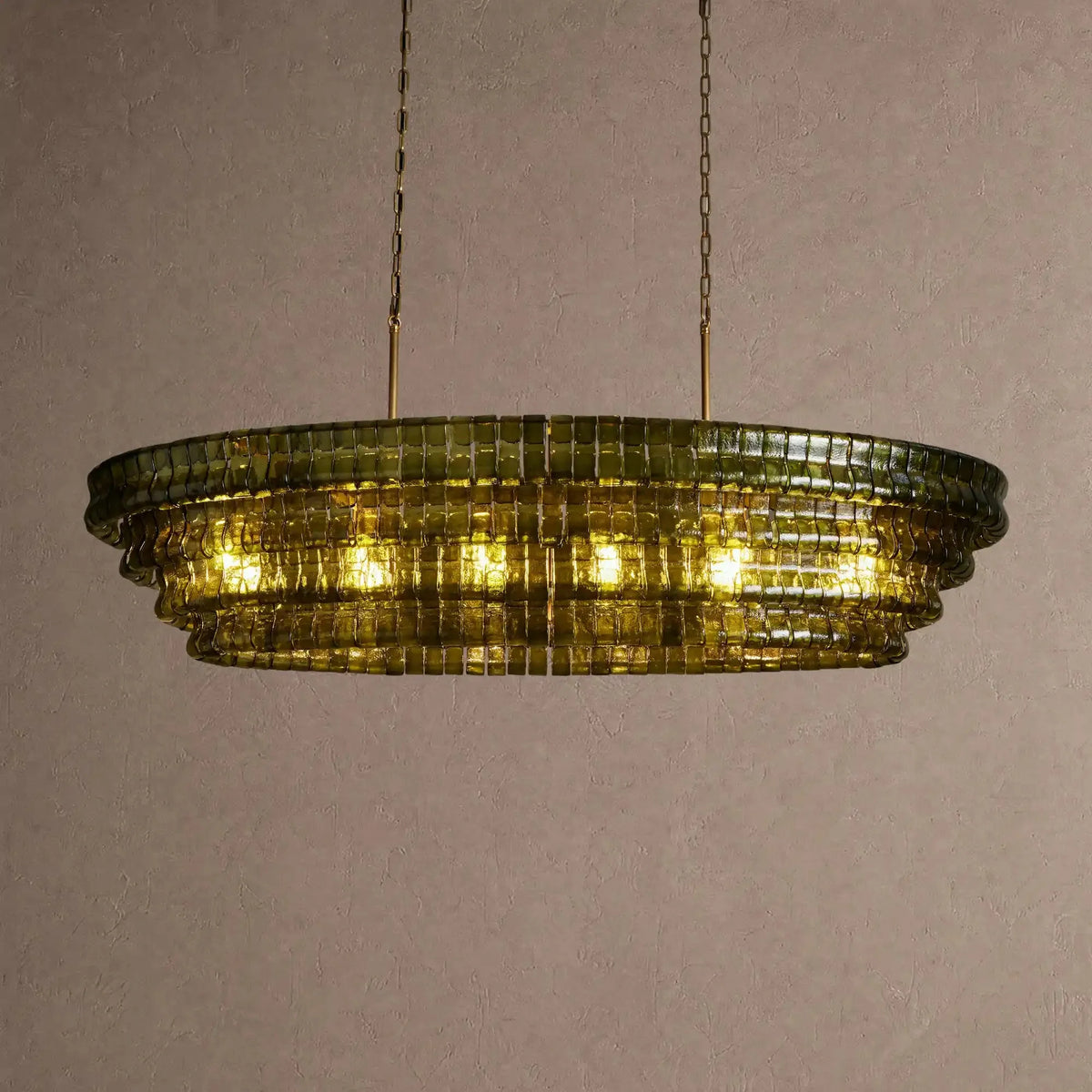 Grigio Glass Oval Chandelier 54''65'' - Lacquered Burnished BrassGreen65"casivra