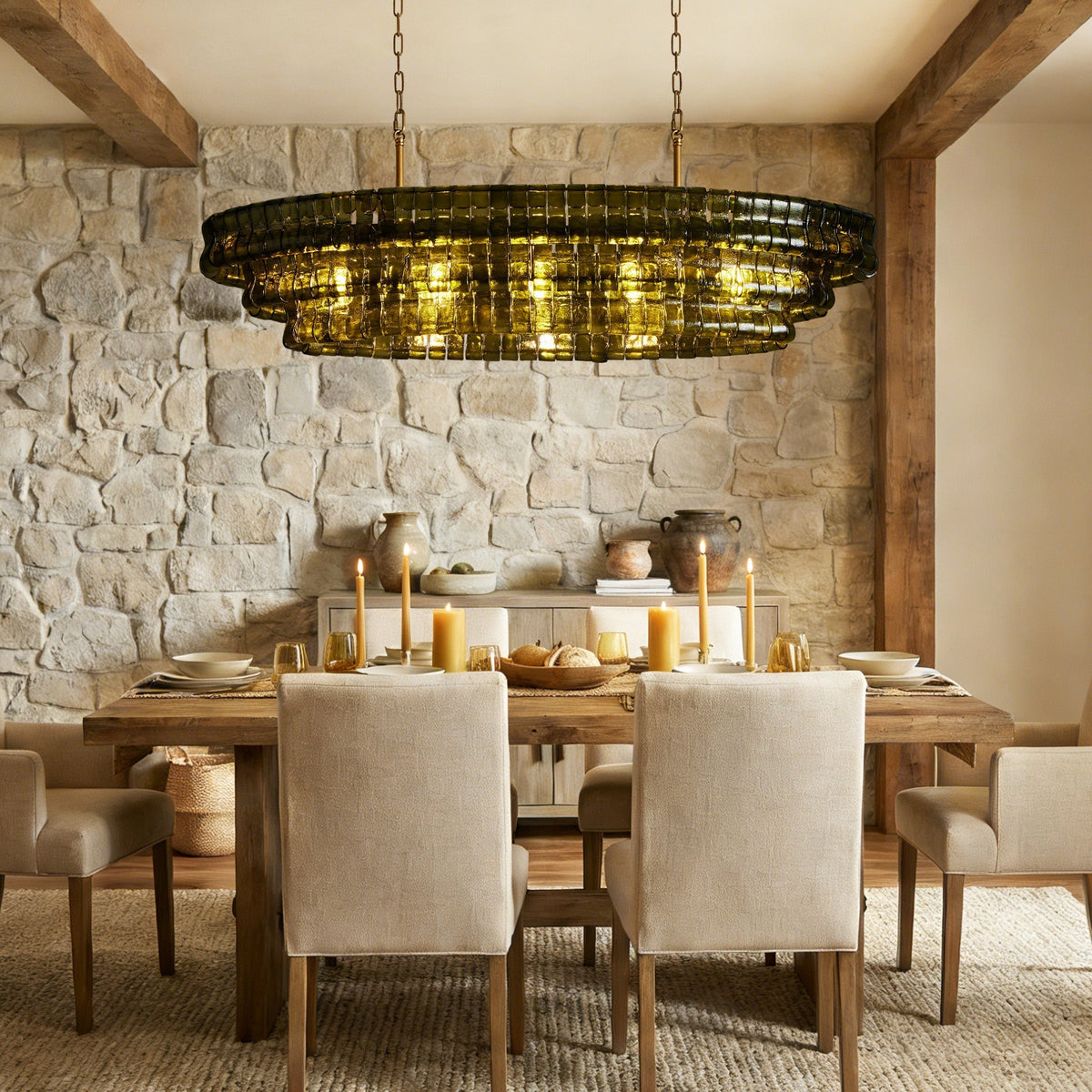 Grigio Glass Oval Chandelier 54''65'' in brass - modern dining room lighting