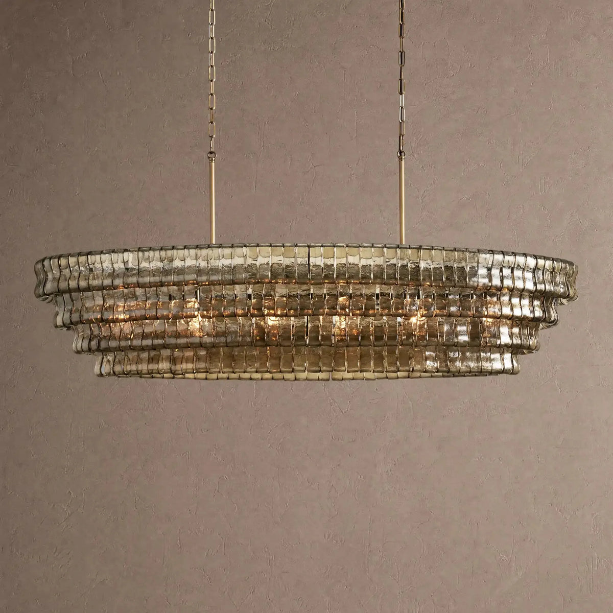 Grigio Glass Oval Chandelier 54''65'' - Lacquered Burnished BrassSmoke65"casivra