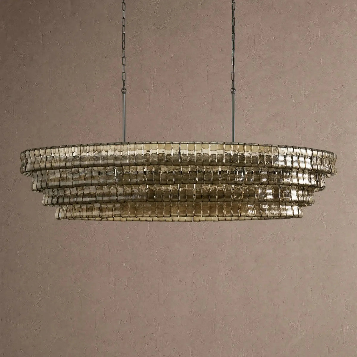 Ghiaccio Glass Oval Chandelier 54''65'' - Lacquered Burnished BrassSmoke65"casivra