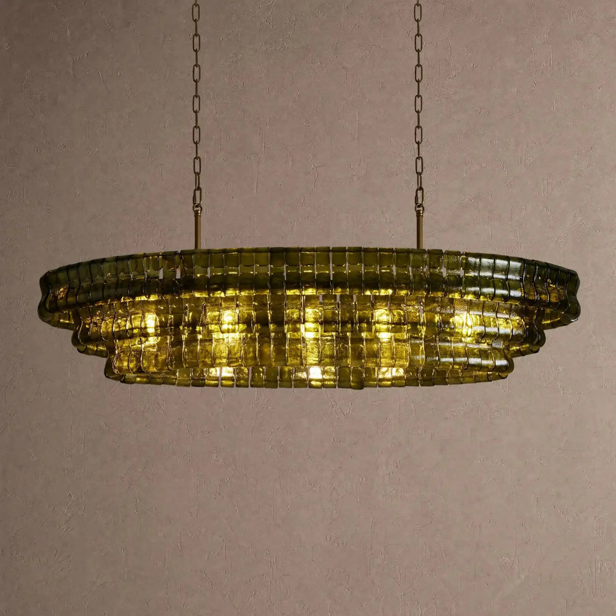 Grigio Glass Oval Chandelier 54''65'' - Lacquered Burnished BrassGreen54"casivra