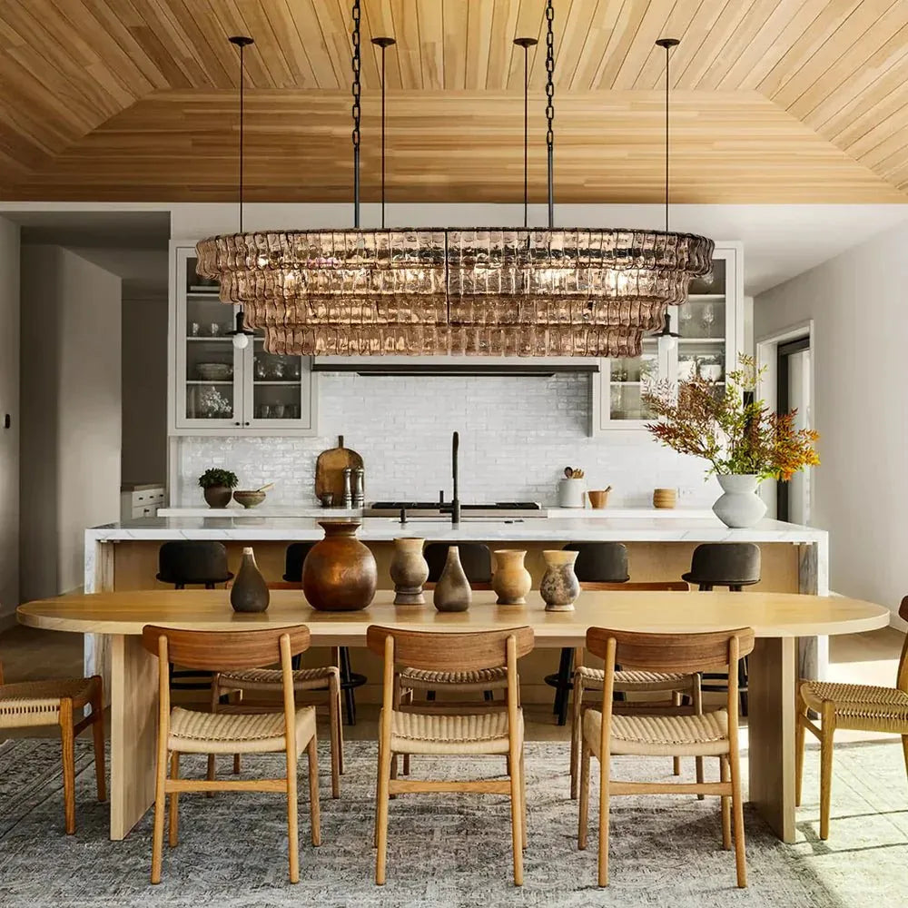 Grigio Glass Oval Chandelier 54''65'' in brass - dining room lighting