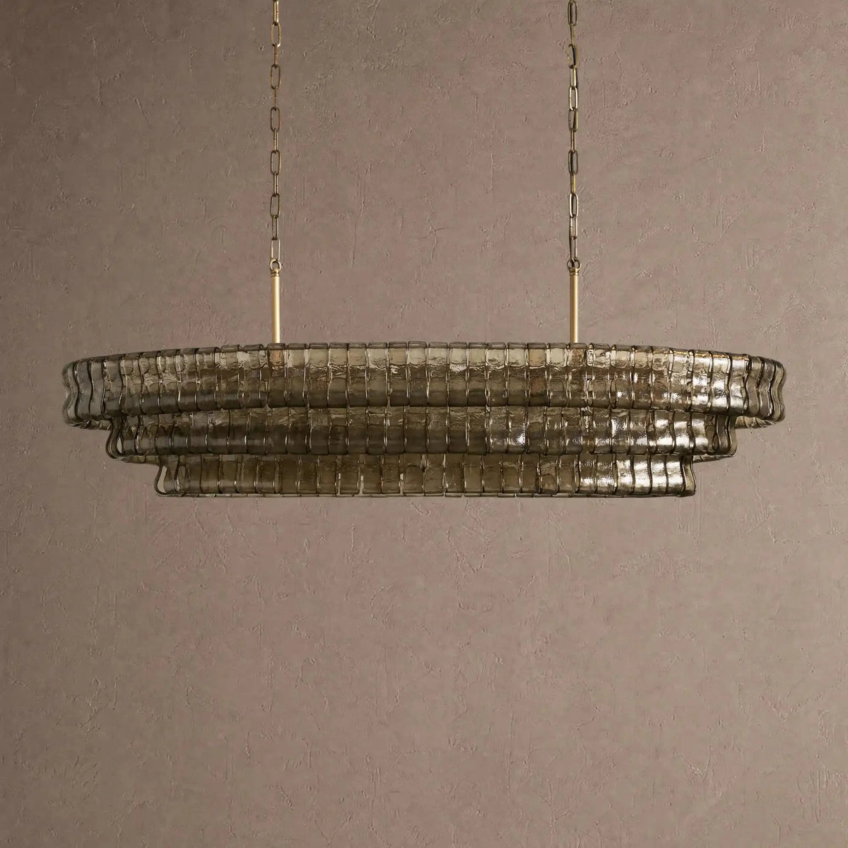 Grigio Glass Oval Chandelier 54''65'' - Lacquered Burnished BrassSmoke54"casivra