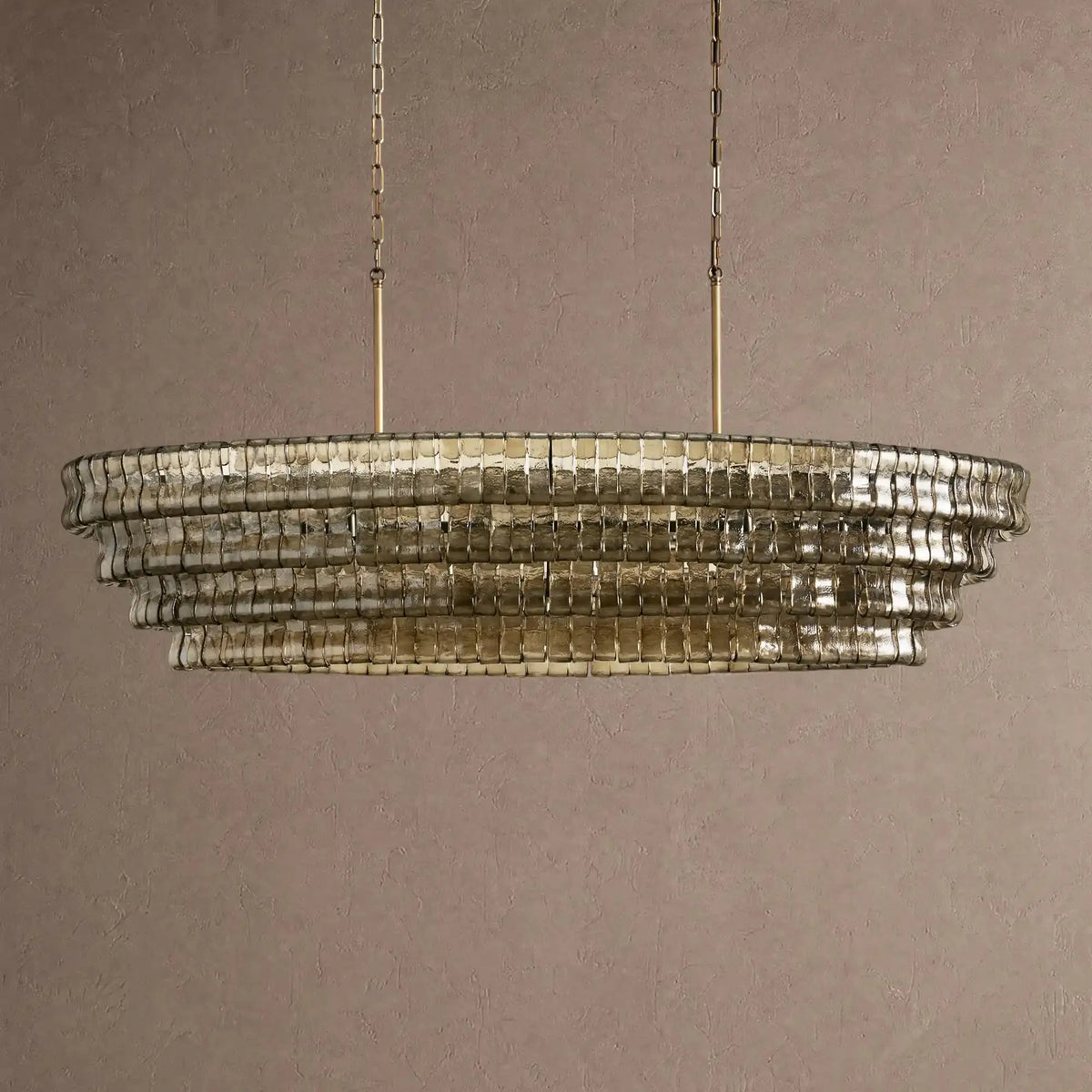 Ghiaccio Glass Oval Chandelier 54''65'' - Lacquered Burnished BrassSmoke65"casivra