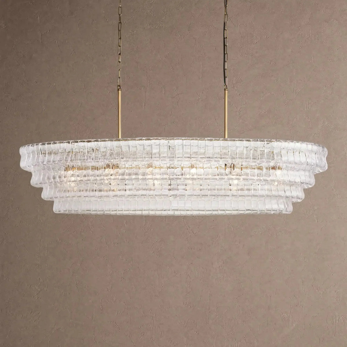 Grigio Glass Oval Chandelier 54''65'' - Lacquered Burnished BrassClear65"casivra