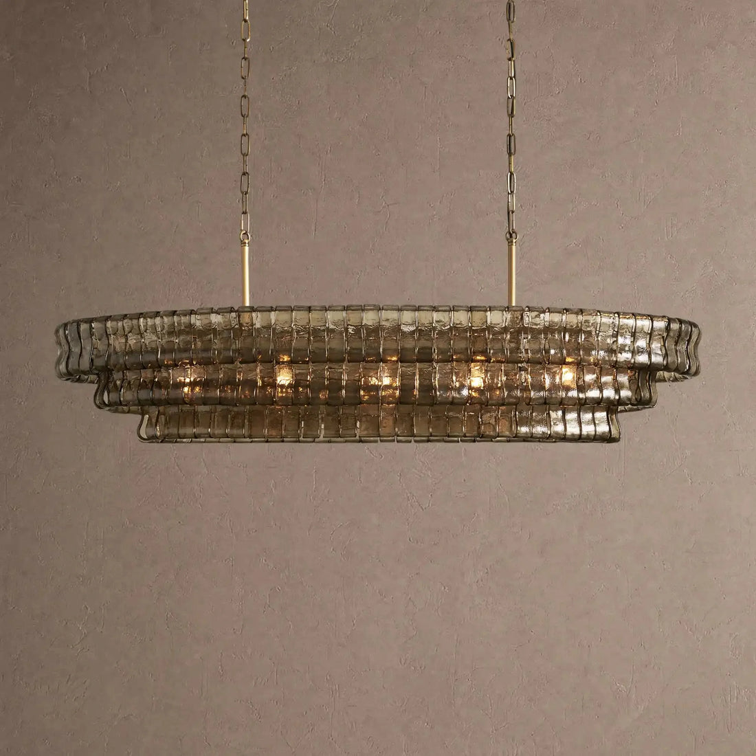 Grigio Glass Oval Chandelier 54''65'' in brass - modern dining room lighting