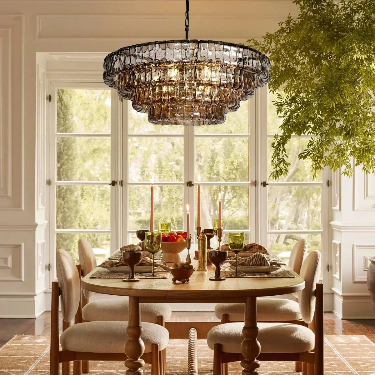 Grigio Glass Round Chandelier 24" 36" 48" 60" - bronze finish, modern home lighting