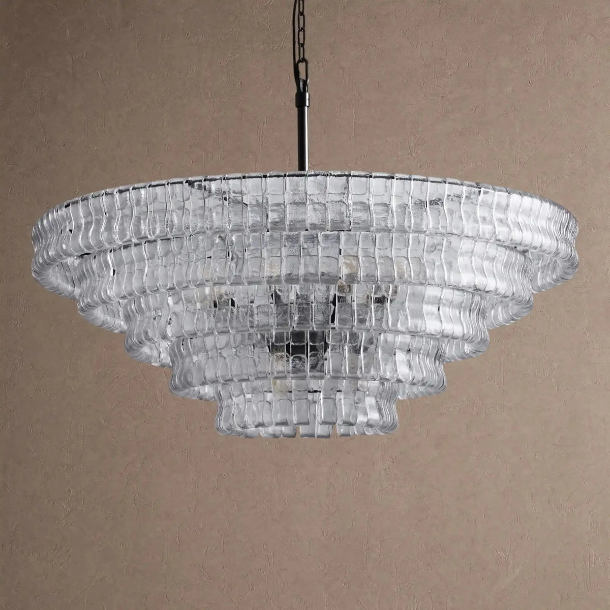 Ghiaccio Glass Round Chandelier 24" 36" 48" 60" - 5-Tier 48"BlackClearcasivra
