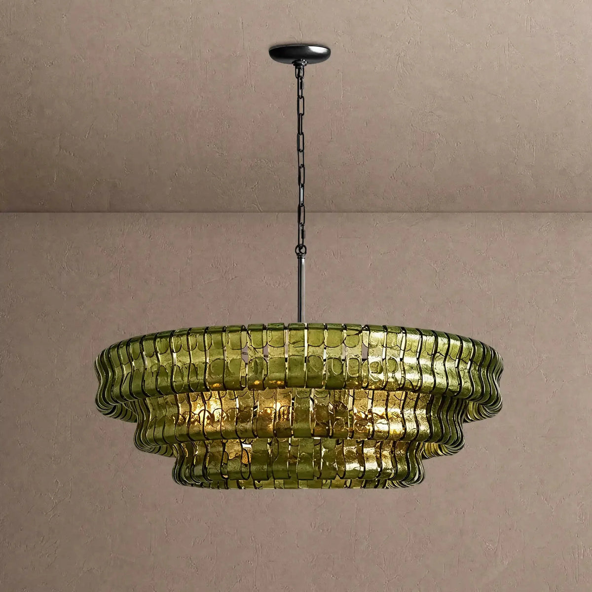 Grigio Glass Round Chandelier 24" 36" 48" 60" - 3-Tier 24"BlackGreencasivra