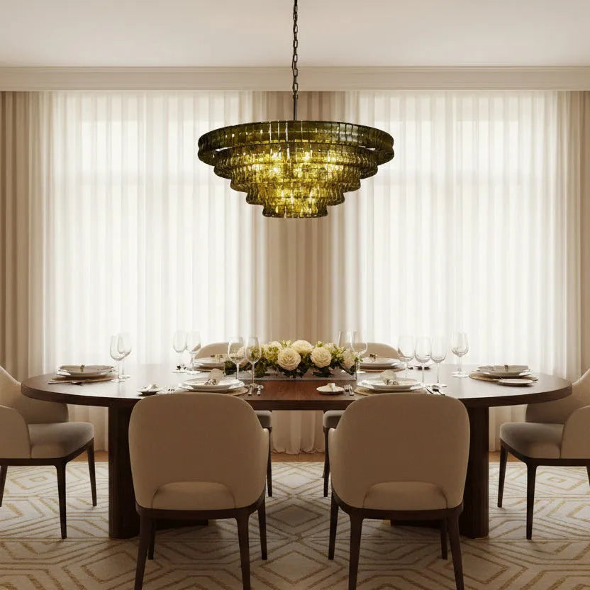 Grigio Glass Round Chandelier 24" 36" 48" 60" in bronze - dining room lighting