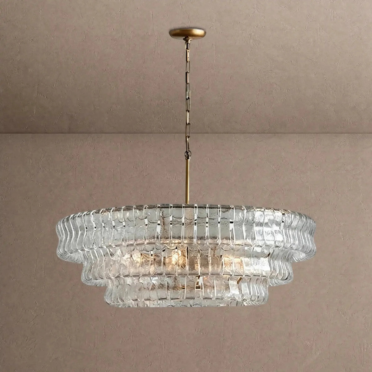 Grigio Glass Round Chandelier 24" 36" 48" 60" - 3-Tier 24"BrassClearcasivra