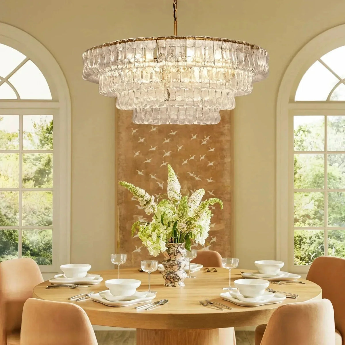 Grigio Glass Round Chandelier 24" 36" 48" 60" in bronze - dining room lighting