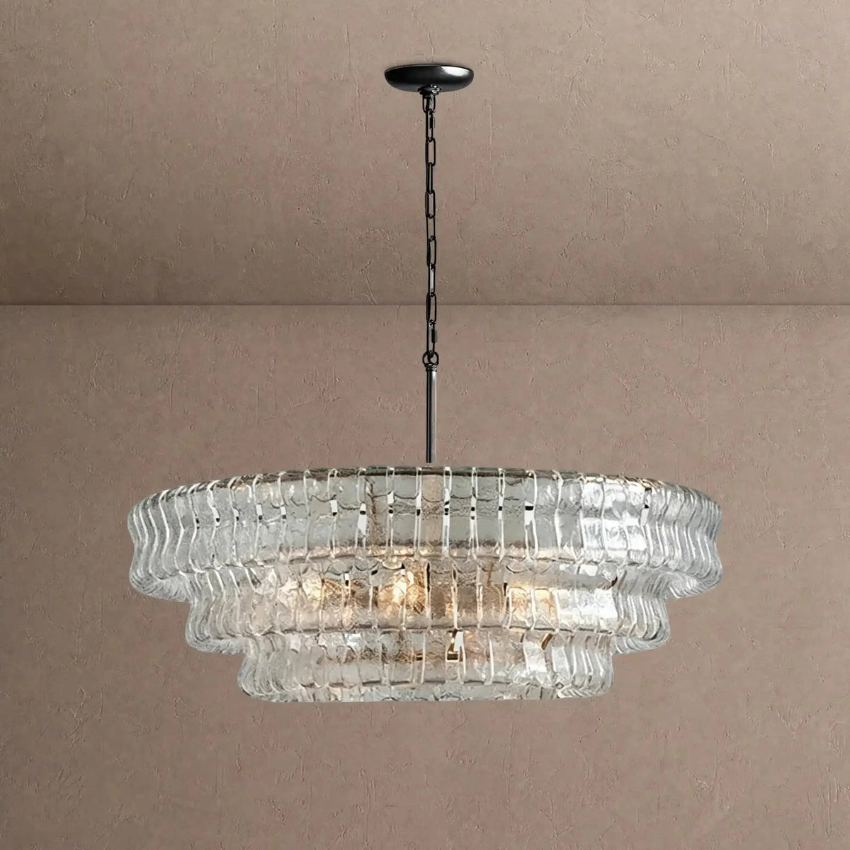 Grigio Glass Round Chandelier 24" 36" 48" 60" - 3-Tier 24"BlackClearcasivra