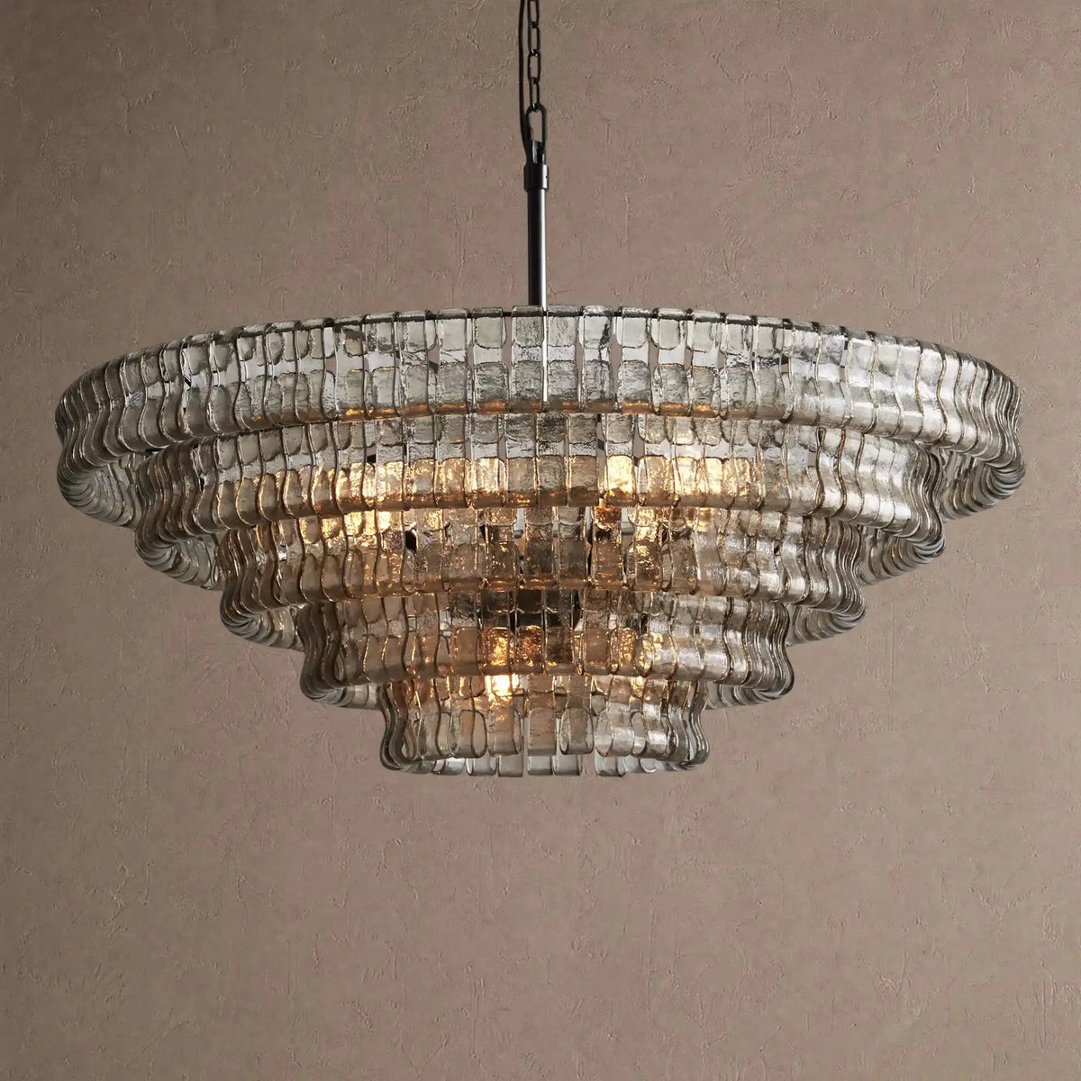 Ghiaccio Glass Round Chandelier 24" 36" 48" 60" - 5-Tier 48"BlackSmokecasivra
