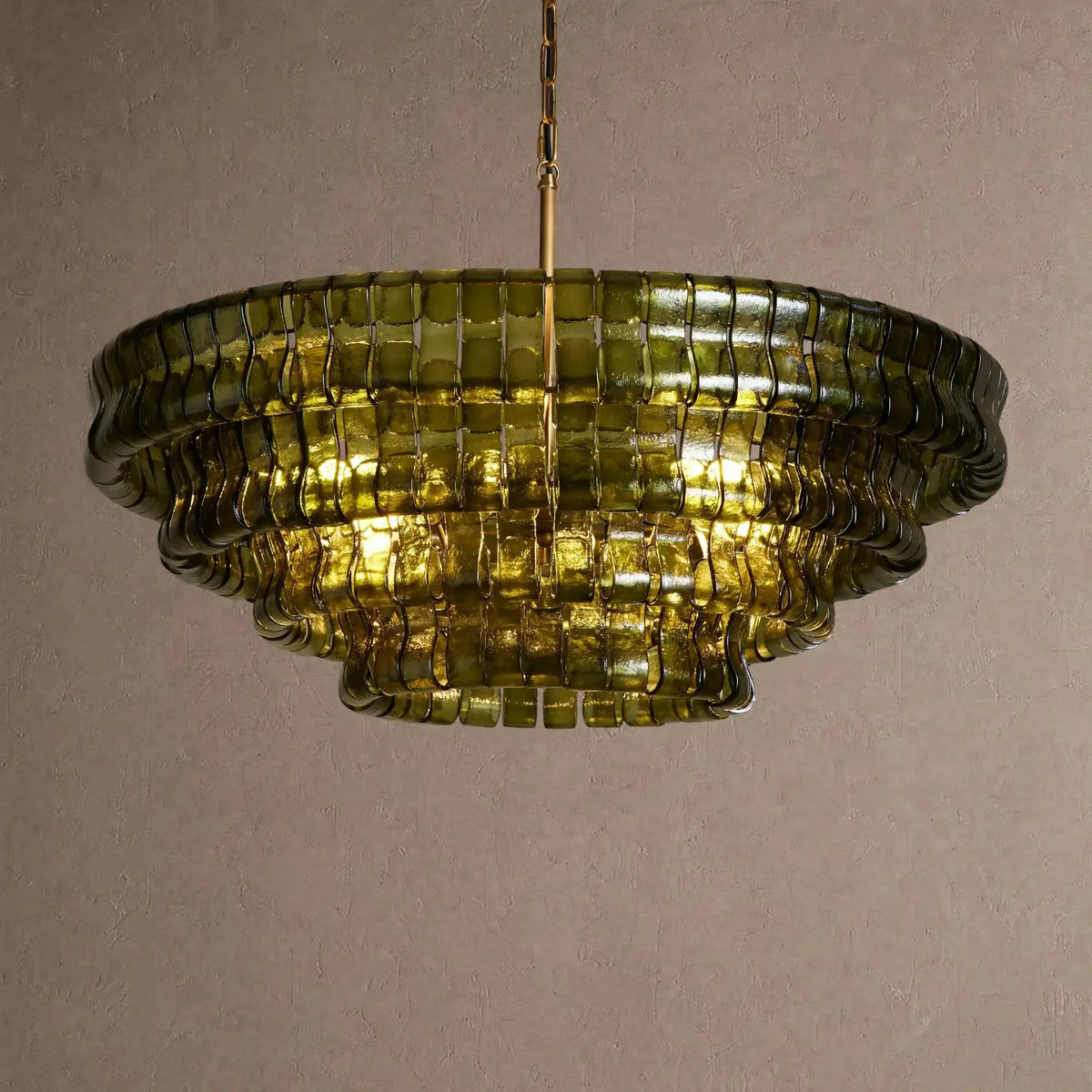 Grigio Glass Round Chandelier 24" 36" 48" 60" - 4-Tier 36"BrassGreencasivra